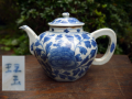 中国 煎茶道具 清朝期 青華草花文水注 玩玉款 t-561