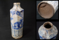 京焼　安南写　蝋燭徳利　半陶半磁　陶胎染付　獅子老松太湖石文　t-1813