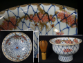 古伊万里色絵盃洗　桜万年青網目文　春らしい長閑で爽やかな文様　美品　t-1831　