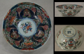 中国古陶磁　色絵唐花文兜形鉢　清朝　唐物　鎹止め等修理有り　t-1867
