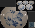 長崎亀山焼　朝顔花籠文　五寸皿5客　無傷完品　幻の焼き物　竜馬　t-1868