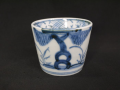 古伊万里染付蕎麦猪口　柳・草花・太湖石文　天明様式　t-1873
