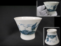 古伊万里　染付　蕎麦猪口　広東形　東屋・山水・柳・遠山文　t-1883
