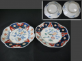 伊万里焼　色絵輪花六寸皿２客　草花文　t-1889