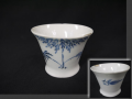 古伊万里　染付　蕎麦猪口　広東形　笹と鵲文　天明様式　t-1896