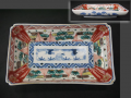 古伊万里 色絵 隅切長皿　その2　松に流水・網干・波・千鳥　t-1932