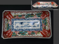 古伊万里 色絵 隅切長皿　その3　松に流水・網干・波・千鳥　t-1933
