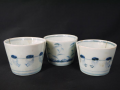 古伊万里　染付　蕎麦猪口３客　曳舟葦文　天明様式　t-1986