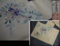 名古屋帯　斉藤三才作　手描き草花文様　オフホワイト　正絹　未使用保管品 n-123