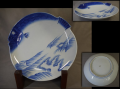 古伊万里　染付　河豚形　白波文　一尺皿　ふぐ　フグ　キズ無美品　t-2520　