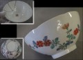 古伊万里　色絵　碗　鉢　柿右衛門手　撫子文　色絵五弁花見込　本錫補修　t-2521