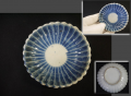 古伊万里　瑠璃釉　菊割　輪花　豆皿　径約7cm   　t-2527 　　　