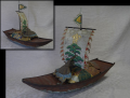 金工細工　宝舟　宝物　縁起物尽くし　45cm  迎春　笠・小判・宝珠・巻物・宝袋など　s-1077