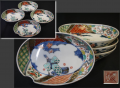 古伊万里色絵楕円変形深皿　可愛い立ち雛ノ図　４客　お雛様　桃の節句に　t-2566　　