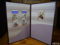 屏風　端午の節句　本縮緬　武者絵　創作屏風　二曲　美品　高さ87cm 横１辺57cm  s-1102