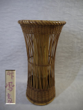 竹芸　花籠　竹籠　竹鳳斎造　鼓形　花器　花入れ　竹細工　落としは掛花になります　k-686