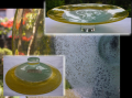ガラス工芸　岩田藤七　脚付き盛り皿　イエローと水色の中で気泡が魅せる幻想的な美しさ　g-190