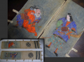 古布　五月節句飾　幟旗　２枚　古い麻布に手描き　神功皇后　応神天皇　神話　日本書紀　n-127